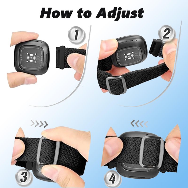 2 Pack Braided Stretchy Band Compatible for Fitbit Sense & Sense 2 Bands / Fitbit Versa 3 & 4 Bands, Classic Soft Breathable Adjustable Sport Smartwatch Replacement Wristband for Women Men (Starlight