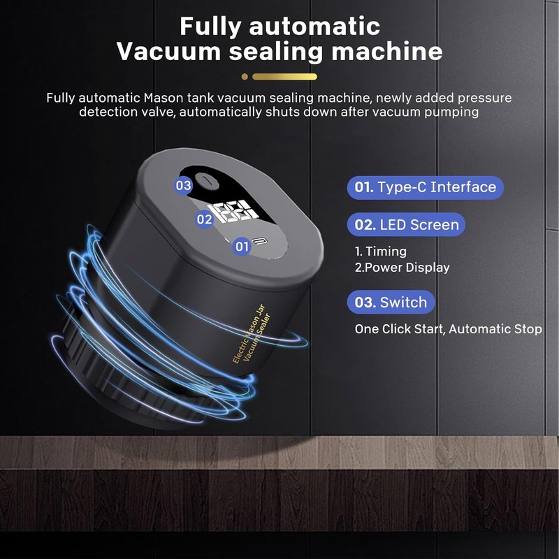Electric Mason Jar Vacuum Sealer - Automatic Food Storage Sealer for Wide & Regular Jars | Portable Fermentation Kit