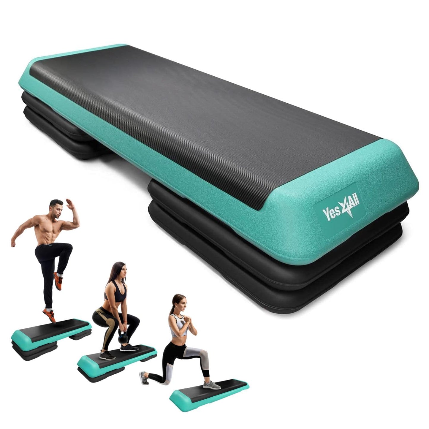 YES4ALL Combo Aerobic Stepper Platform Health Club Size - Blue Black + Aerobic Step Riser Health Club Size - Black Pair