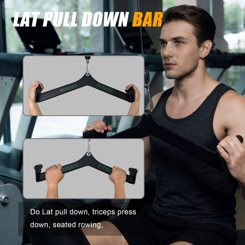 Home Gym Fitness Rowing T-bar V-bar Pulley Cable Machine Attachments, Bicep Curl Tricep Lat pulldown Bar Back Strength Training Handle Grips Lat Pull Down Bar Press Down Exercises (Length 22")