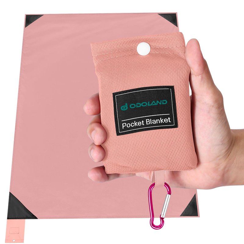Odoland Beach Blanket Picnic Blanket, 43" x 63" SandProof Waterproof Outdoor Pocket Blanket with Portable Bag, Foldable Lightweight Sand Free Quick Drying Beach Mat for Hiking Camping Travel, Pink