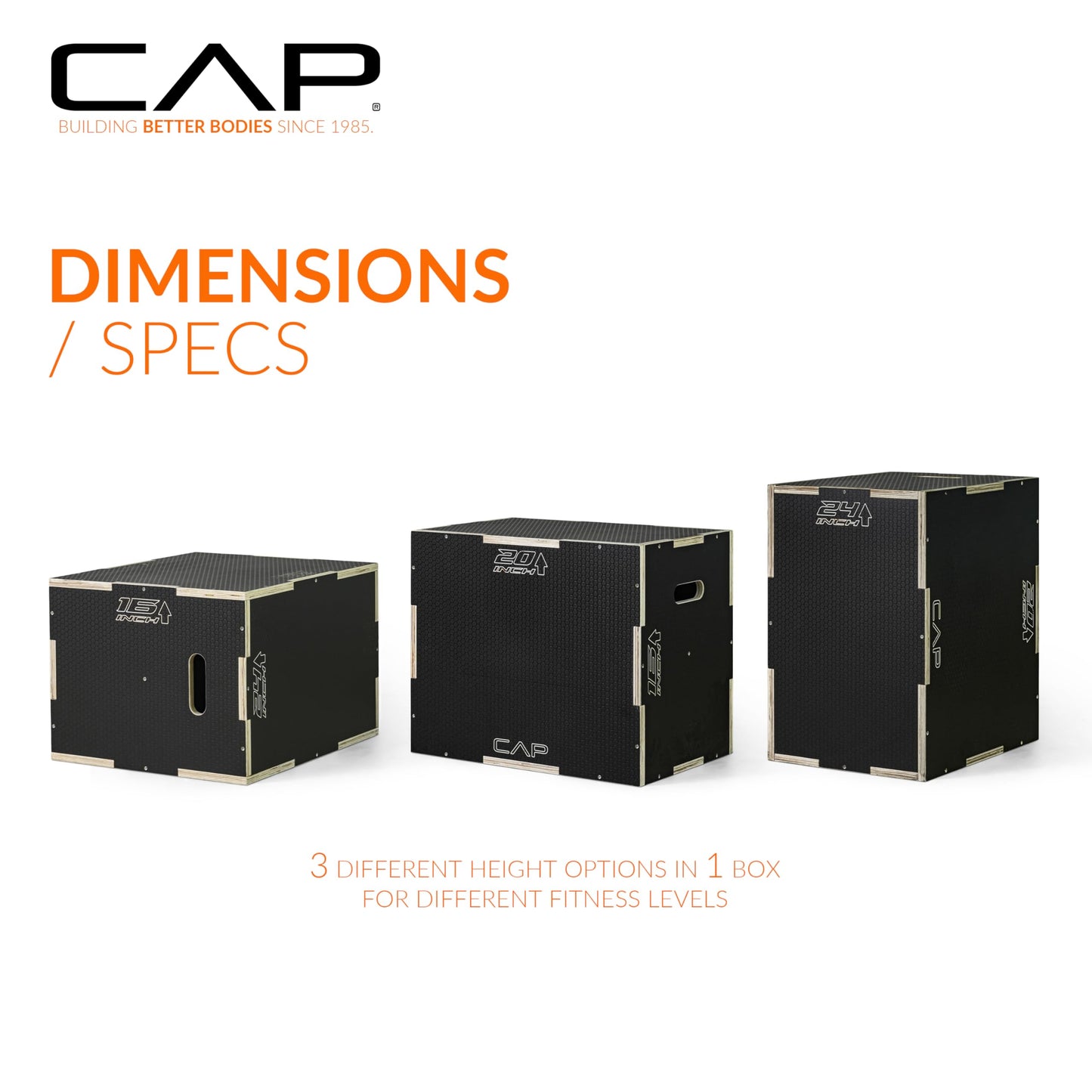 CAP Barbell 3-in-1 Rubber Textured Plyometric Box 24in x 20in x 16 in