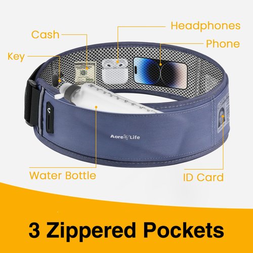 Aore Life Running Belt, Fanny Pack with Water Bottle Holder, Running Belt for Men Women, Hydration Belt, Running Gear, Phone Holder for Running