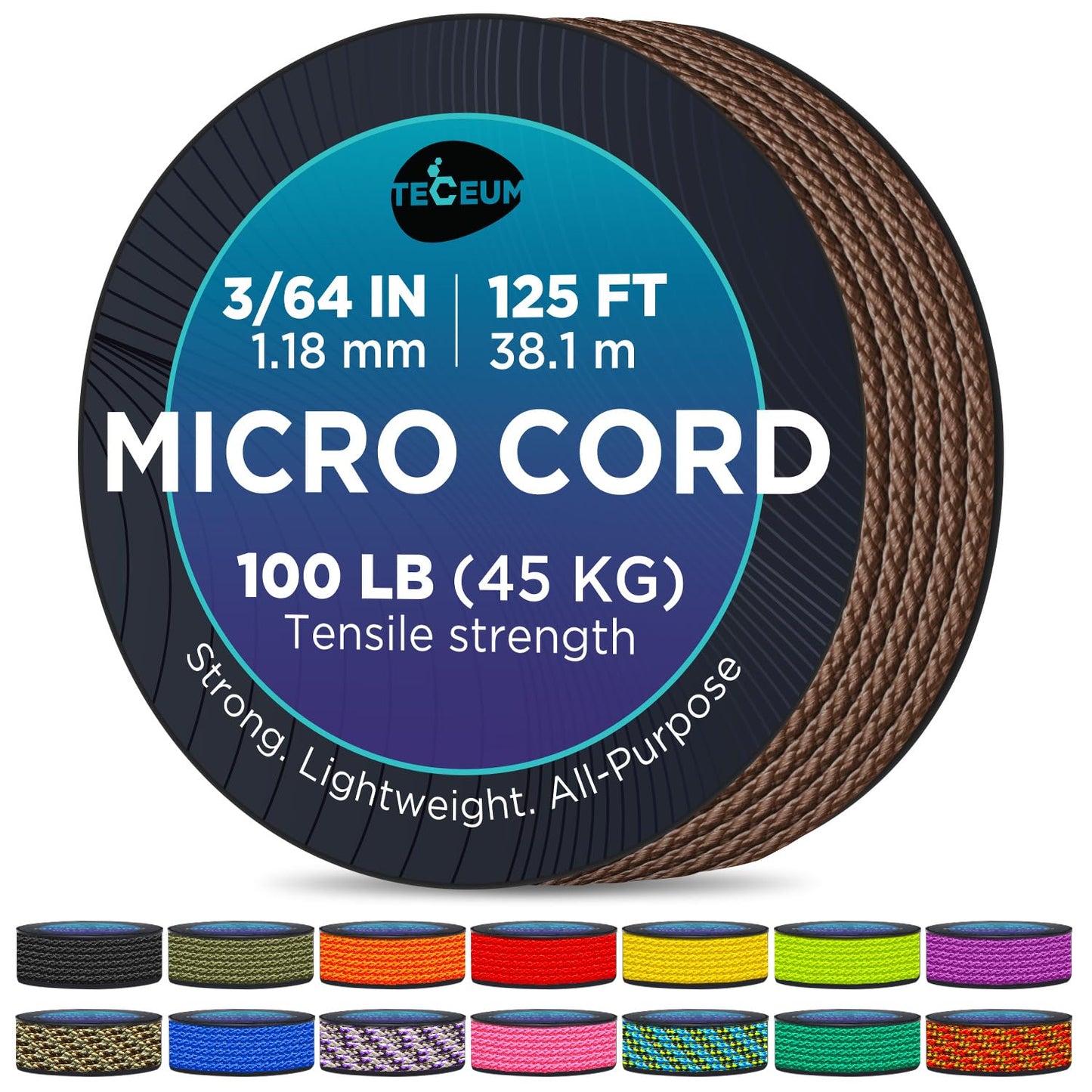 TECEUM Micro Paracord – Copper Brown – 1.18 mm x 125 ft – Micro Utility Cord – Thin Braided Paracord Rope Nylon Polyester – Wind Chime Replacement – Survival Strong String 345c