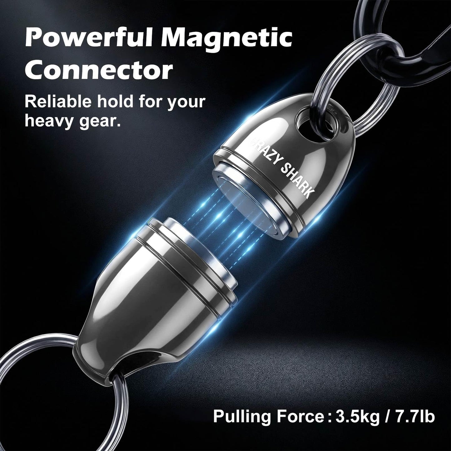 CRAZY SHARK Magnetic Net Release for Fly Fishing, Aluminum Fishing Net Magnet, Fly Fishing Net Holder Retractor with Carabiner Gun Metal