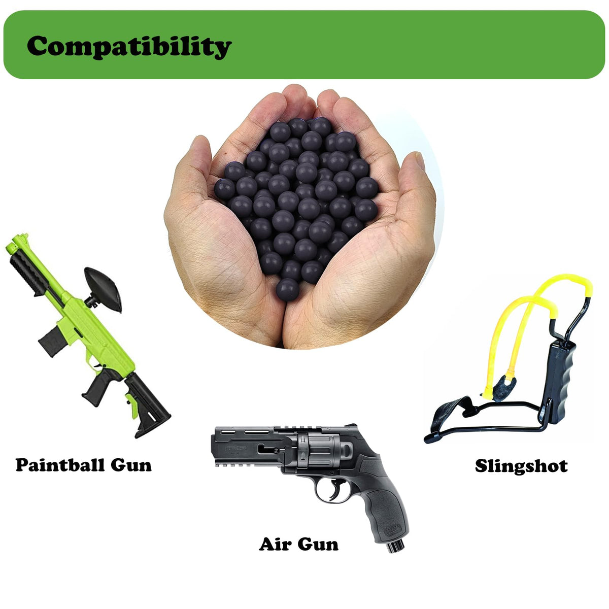 Timbocca 100pcs 50 Cal Ammo Balls for tr50, Solid Nylon Balls for Umbrex T4E TR50 HDP50 HDR50 Revolver, Reusable Hard Self Defense Plastic Projectiles Fit Training Air Pistol Paintballs Gun - Black