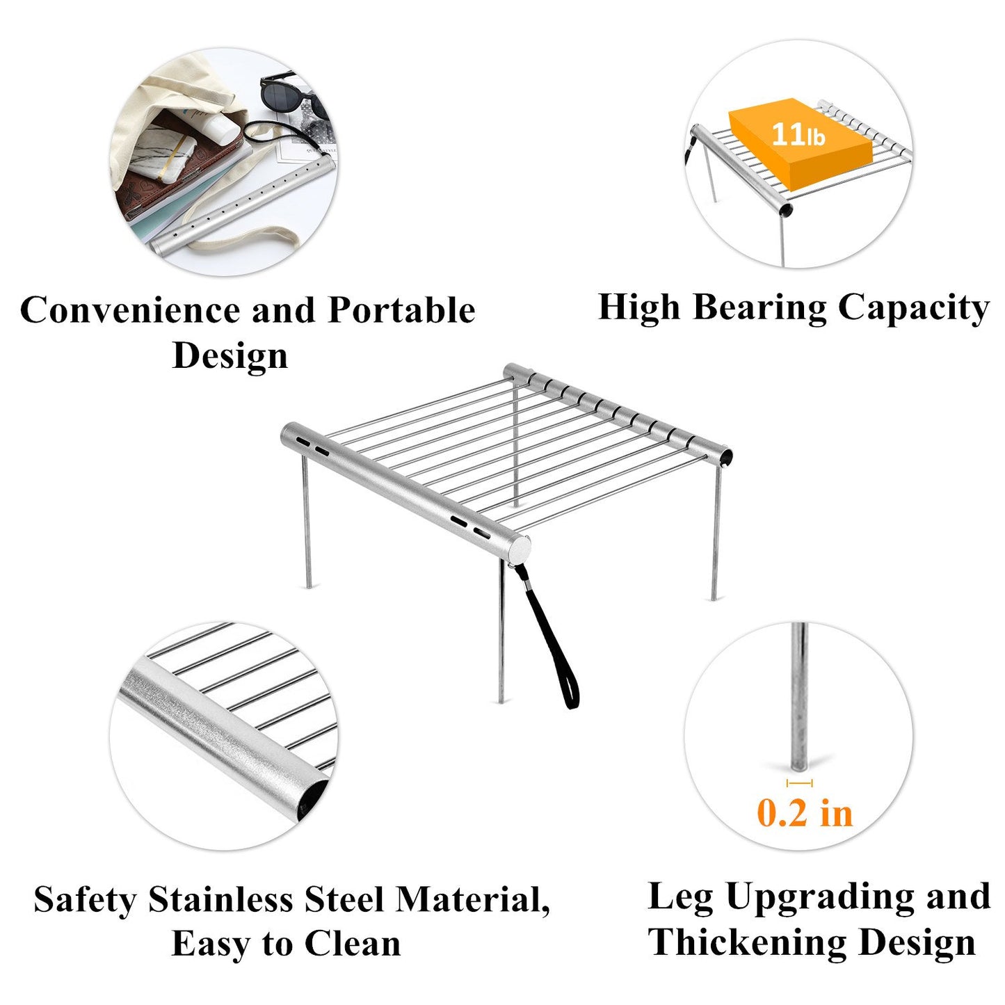 NASHRIO Portable Camping Grill, Folding Compact Stainless Steel Charcoal Barbeque Grill for Picnics, Backpacking, Backyards, Survival