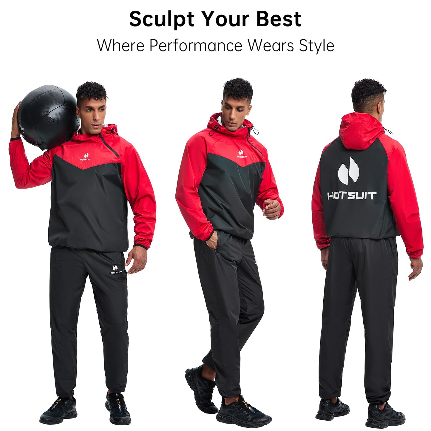 HOTSUIT Sauna Suit for Men & Women Sweat Suit Sauna Jacket Pant Gym Workout 7 Colors, Red, XXL