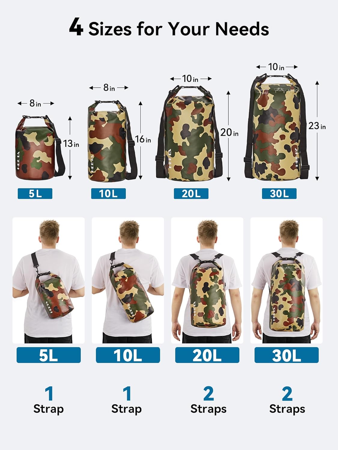Waterproof Dry Bag - Lightweight Roll Top Storage Backpack for Travel, Kayaking, Camping | 5L/10L/20L/30L/40L