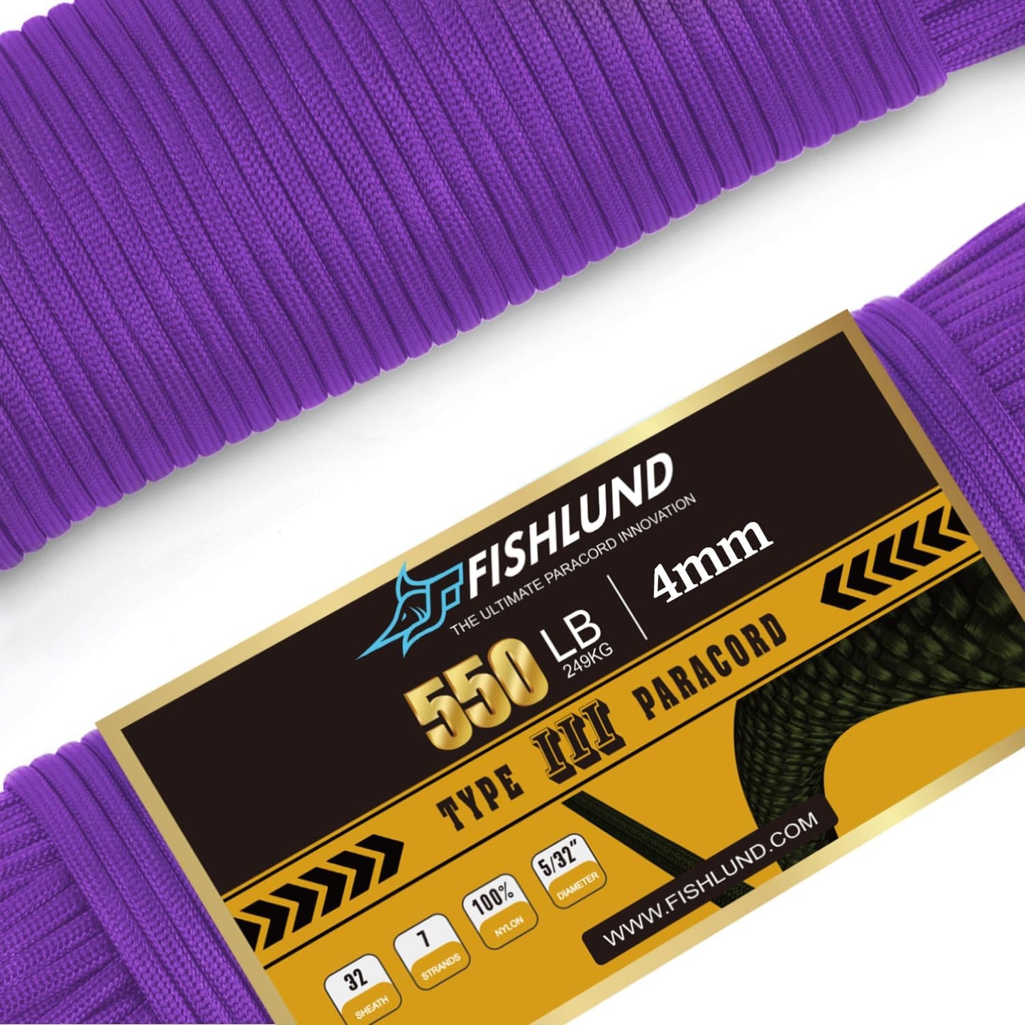 Paracord 550 lb - Durable 7 Strand Nylon Rope for Camping & Survival | 50ft, 4mm, Purple