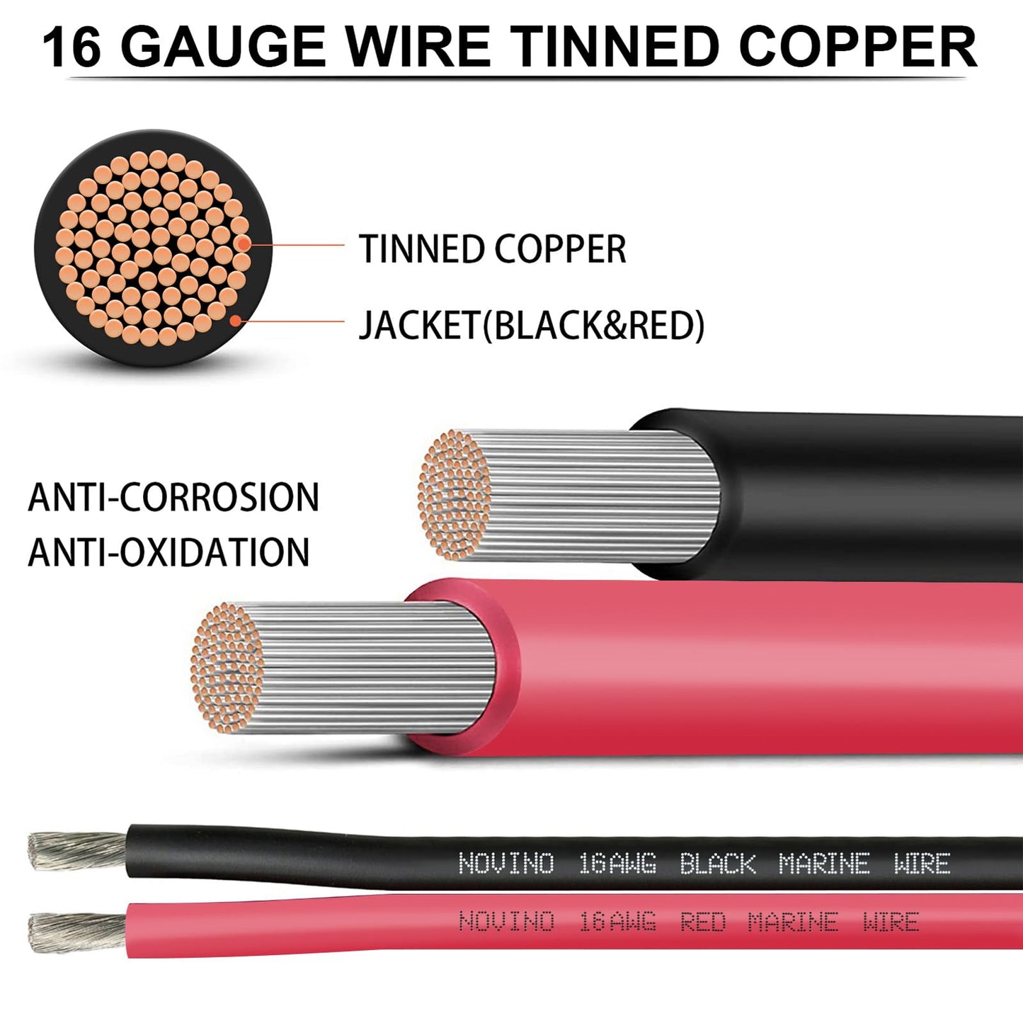 16 Gauge Marine Wire 16 AWG Marine Grade Wire Include 16 Gauge 30FT Red & 30FT Black,16AWG Oxygen-Free Tinned Copper Electrical Cable for Automotive Boat Lighting Outdoor RV Camper Trailer