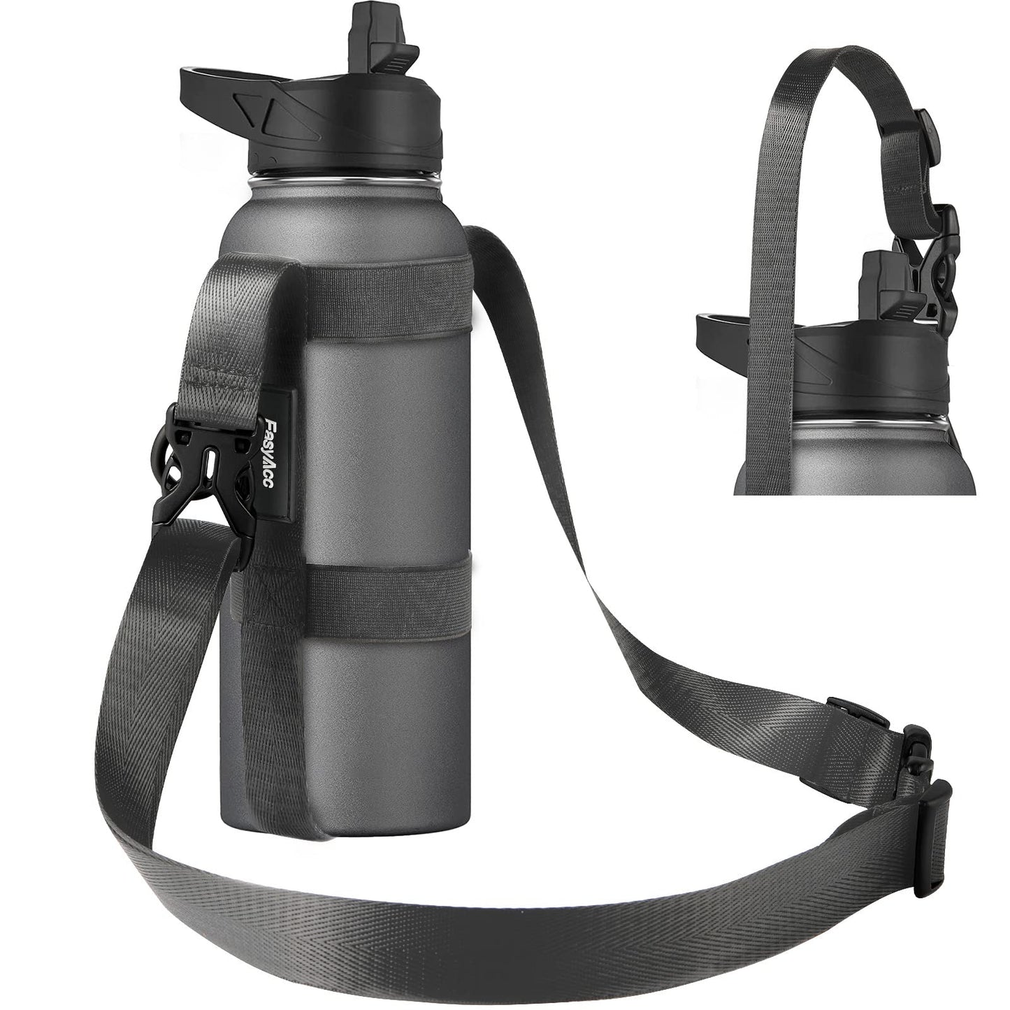 EasyAcc Water Bottle Handle Shoulder Strap, for 12oz - 64 oz Hydro Flask Wide Mouth Water Bottles and Universal Water Bottles, with Carabiner, for Walking Hiking Camping (Bottle Excluded)