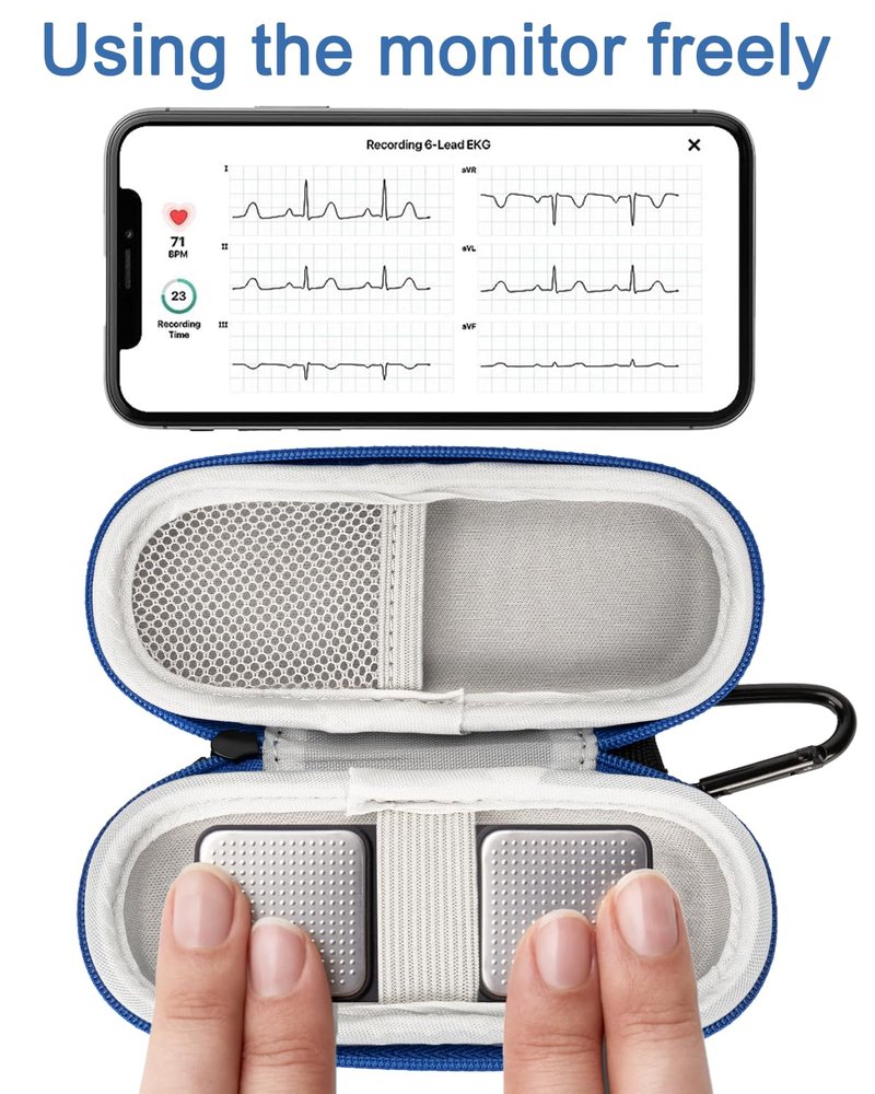 Case Compatible with Kardiamobile EKG Monitor, Hard Travel Storage for Alivecor Kardia Mobile 6L Heart Monitor with Pill Box and Carabiner Clip for iPhone & Android Devices