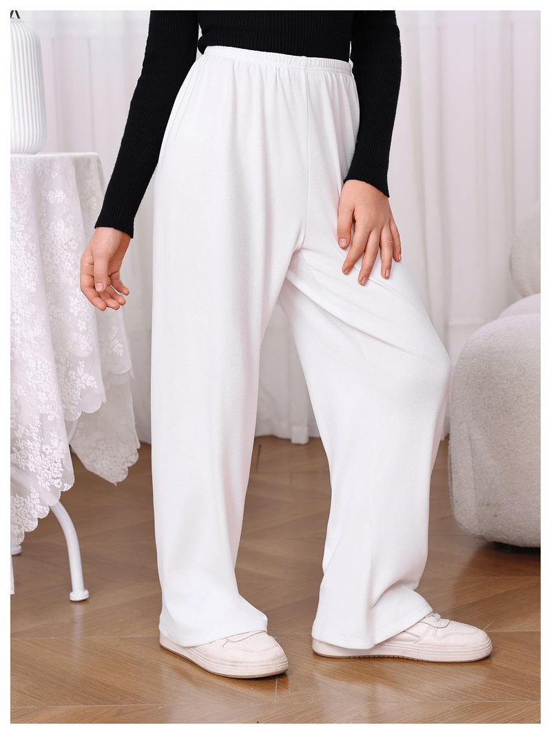 RoseSeek Girl's Drawstring Waist Straight Streetwear Long Wide Leg Pants Casual Loose Baggy Workout Long Summer Sweatpants White 12 Years