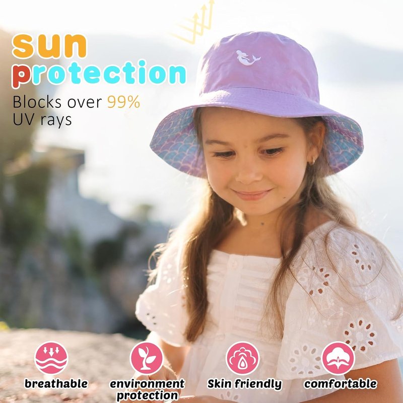 Kids Sun Hat - Double-Sided Bucket Hat for Boys & Girls | Summer Sun Protection, Wide Brim, Unisex Beach Outdoor