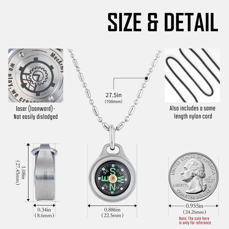 MecArmy CMP/CMP2 Mini Compass- Meaningful Valentine Birthday Gifts for Men Women, EDC Titanium/Brass/Copper Pocket Compass for Hiking SurvivaI, IPX5 Waterproof, Glow in the Dark, Necklace Pendant