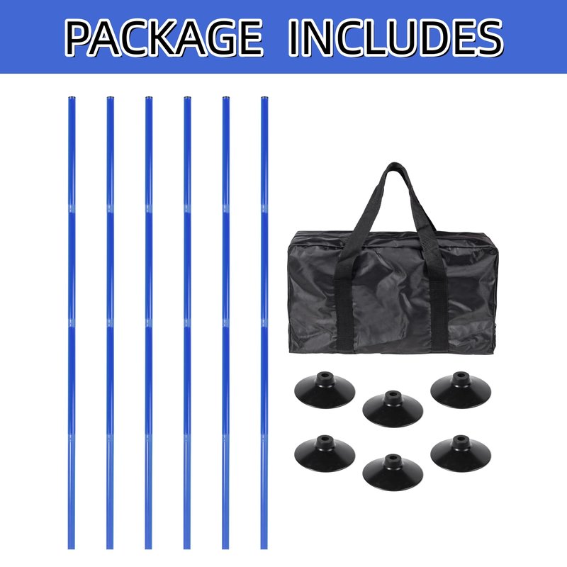 6 Pack Soccer Agility Training Poles, 5 FT Adjustable Speed and Agility Training Equipment for Football/Basketball/ Dog Practice, Bending Poles for Horses with Rubber Bases and Carry Bag (Blue)