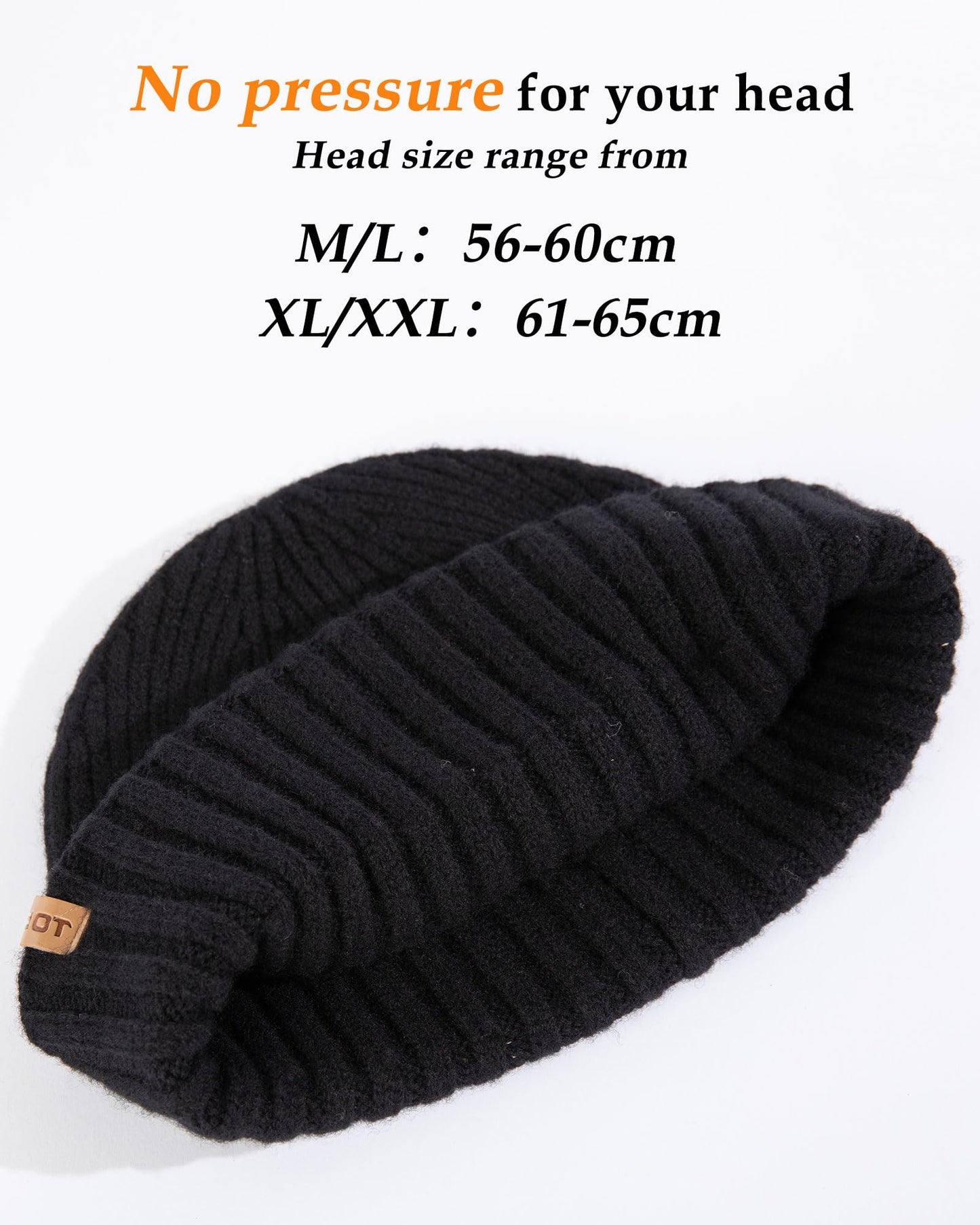 TOP-EX XL/XXL 100% Merino Wool Short Fisherman Beanie Hats for Men Women Knit Skull Cap Cuffed Beanie Warm Winter Hats Daily Hat Large Head Hat Black XL/XXL