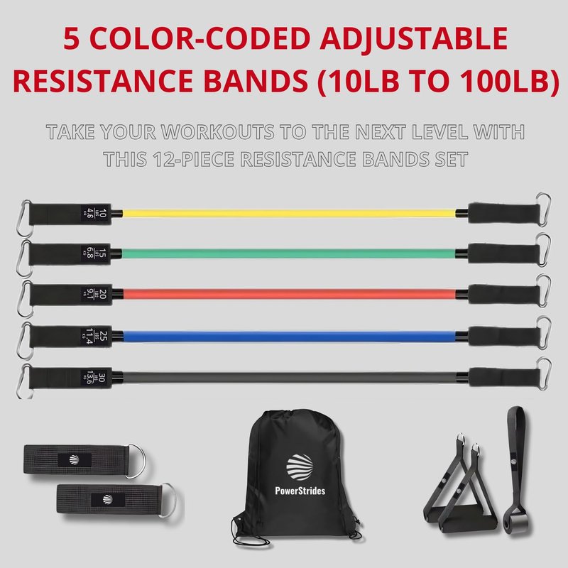 PowerStrides Resistance Bands Set for Men & Women - Best Choice for Full-Body Training, Pull up Exercise and All Kinds of Working Out. Premium Quality with Handles. Ideal for Strength and Mobility.