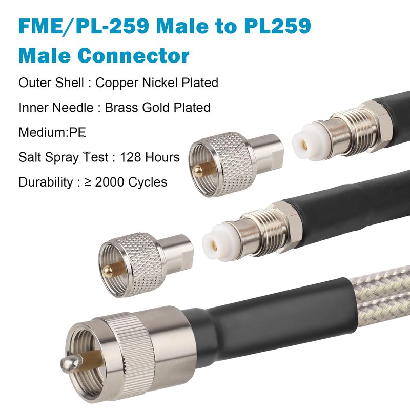MOOKEERF Dual CB Antenna Coax Cable 18FT,Low Loss RG8X Stranded Core CB Coax Cable with PL-259 and FME/PL259 Male Connector - 18 Foot