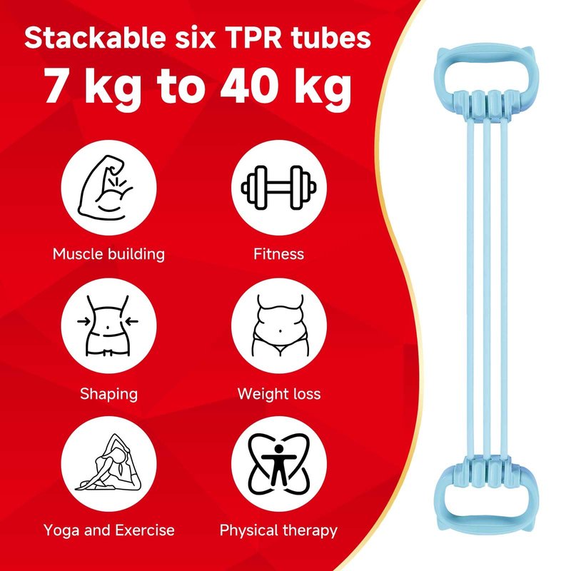 XLMABZ 6 Gear Adjustable Resistance Bands, Fitness Resistance Bands Exercise Bands with Comfort Grips, Unisex, for Arms, Chest Extender, Home Workout, Fitness, Pilates (Blue)