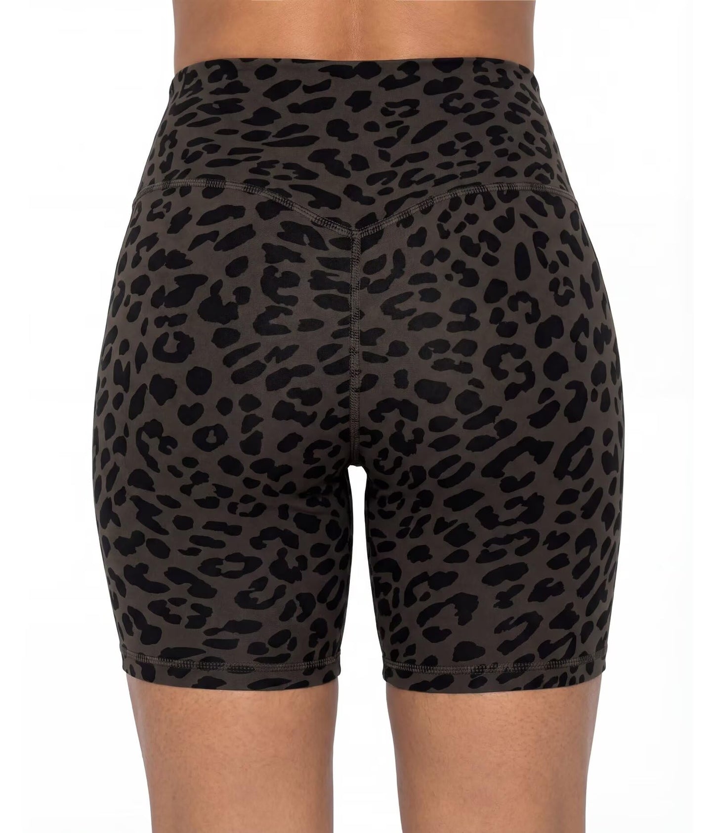 Sunzel 8" Waist Biker Shorts for Women No Front Seam Soft Yoga Workout Gym Bike Shorts Tummy Control Squat Proof Leopard Seal Brown Small