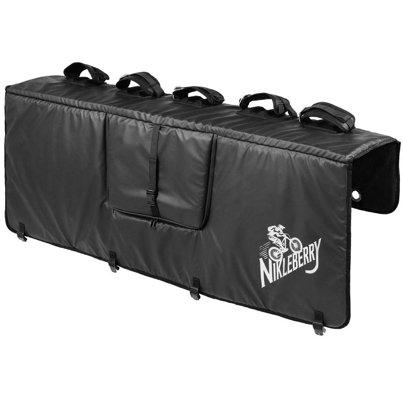 Tailgate Pad for Mountain Bikes & E-Bikes – Holds 5 Bikes, Heavy Duty Waterproof Truck Tailgate Bike Pad with Case, Storage Pockets & Camera Access Window – Fits Most Pickup Trucks | NIKLEBERRY