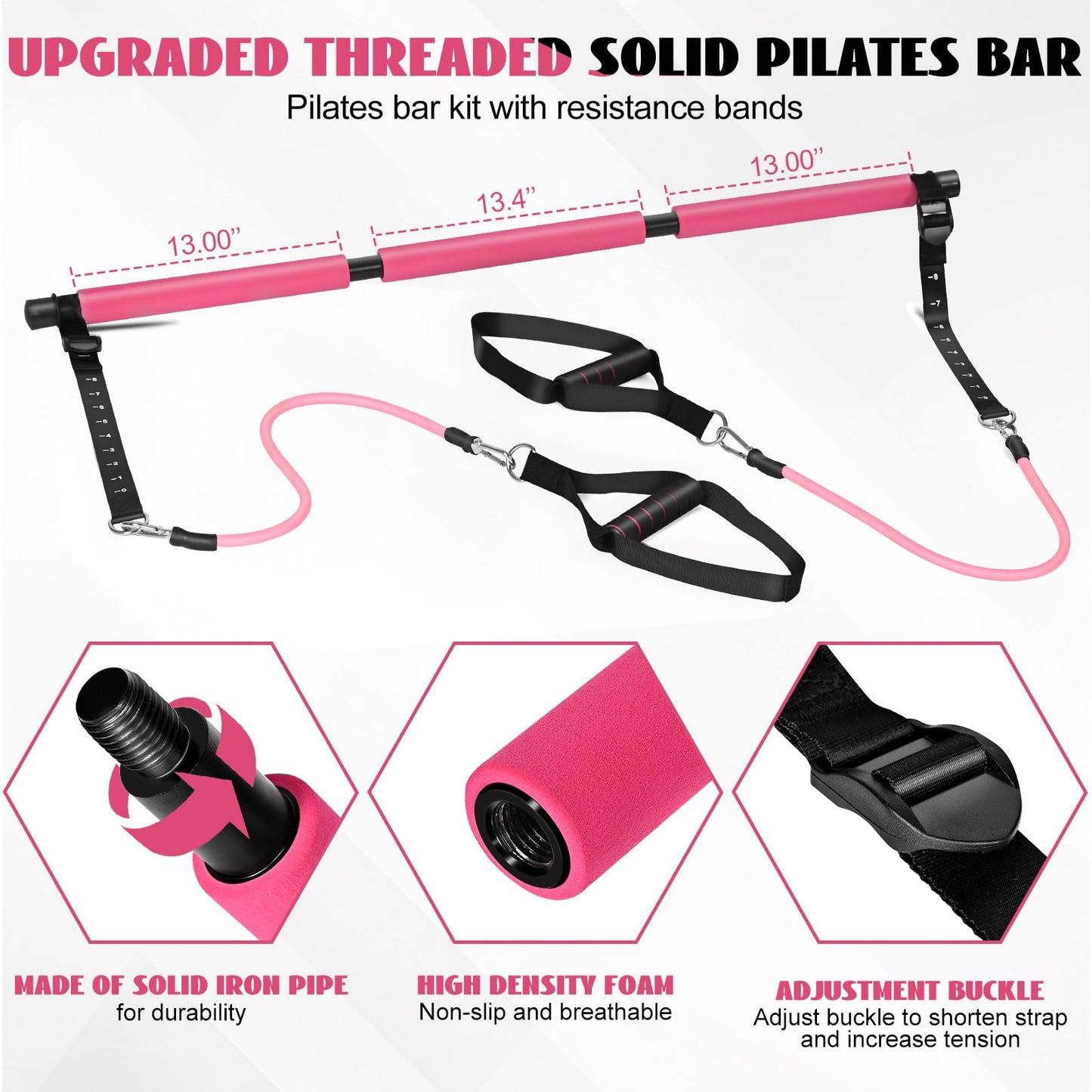 Pilates Bar Kit with Resistance Bands for Working Out, Pilates Equipment with Ab Roller for All Fitness Levels, Portable Home Gym Full Body Workout Equipment for Women&Men