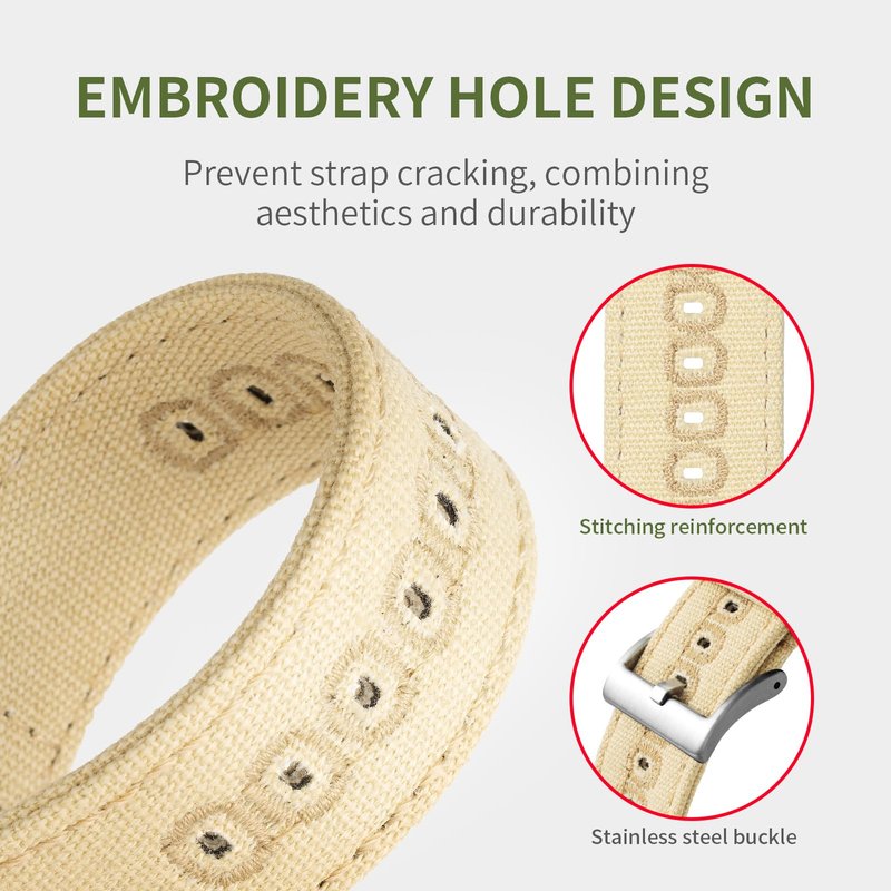 SEURE Canvas Quick Release Watch Band,Cotton Fabric Watch Straps 18mm 19mm 20mm 21mm 22mm 24mm for Men and Women(20,Khaki-silver)