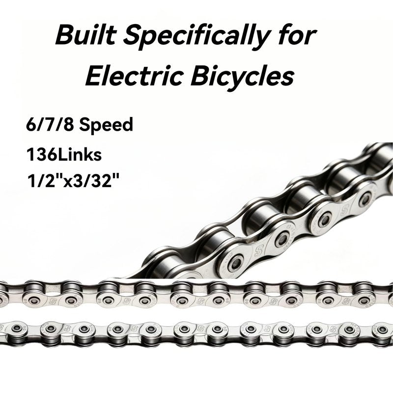 Heavy Duty Ebike Chain 6/7/8 Speed 136 Links, High Tensile Anti-Break Anti-Rust Electric Bicycle Mid Drive Motor Chains, Corrosion Resistant Replacement Drive Chain for E-Bike Mountain Chian Bike
