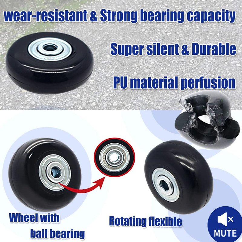 50mm Set of 4 Luggage Suitcase Replacement Wheels for Trolley Case Travel Bags Caster Inline Roller Skating Roller Swivel Rubber Casters Bearings Repair Kits with Axles 30mm&35mm&60mm