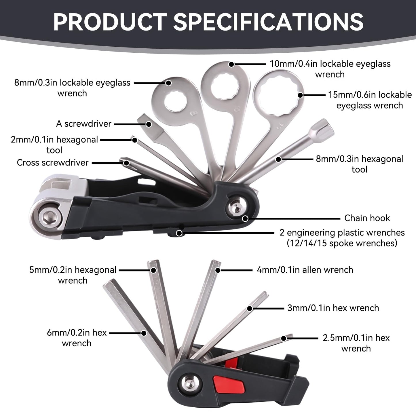 Bike Tool, 16 in 1 Multi Tool Mountain Bike Multitool Portable Foldable Repair Kit Cycling Multitool with Chain Breaker and Allen Wrench