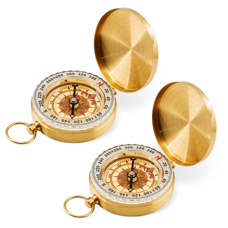 Rovella 2Pcs Metal Camping Survival Compass, Brass Pocket Compass, Glow in The Dark Survival Gear for Hiking Camping Hunting Navigation