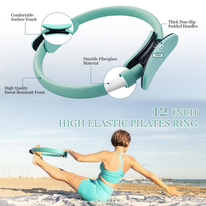 HIMESPORNER Pilates Equipment Kit for Home Workout, Pilates Ring and Ball Set with 2.2lb *2 Dumbbells, Fabric Resistance Bands, Tape Measure, Bag, Pilates Essentials Accessories for Women Yoga