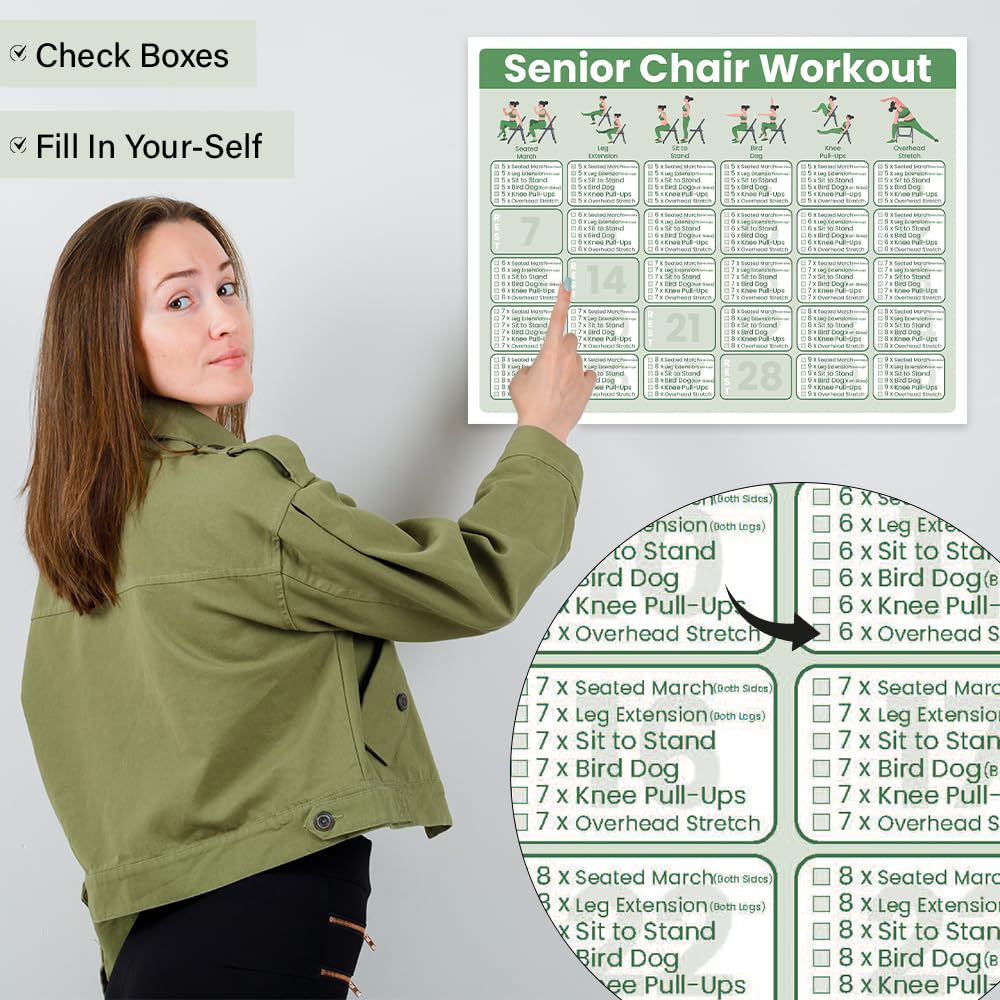 Auroscent Senior Exercise Chair Workout Poster, 30-Day Stretching and Gentle Seated Exercise Chart