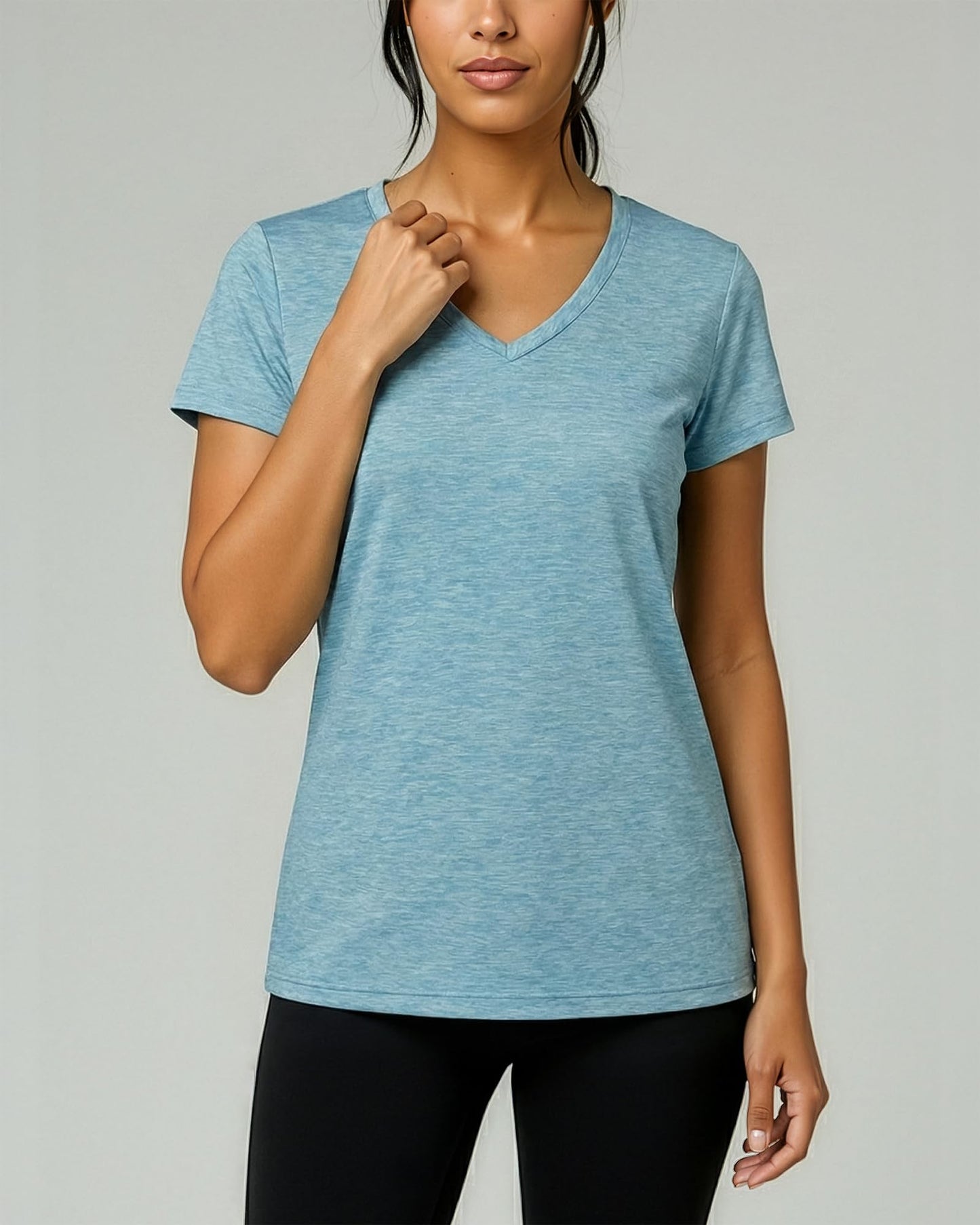 Real Essentials 5 Pack: Women's Dry-Fit Short Sleeve V Neck T Shirt Workout Fitness Yoga Top Tee, Set 1, S