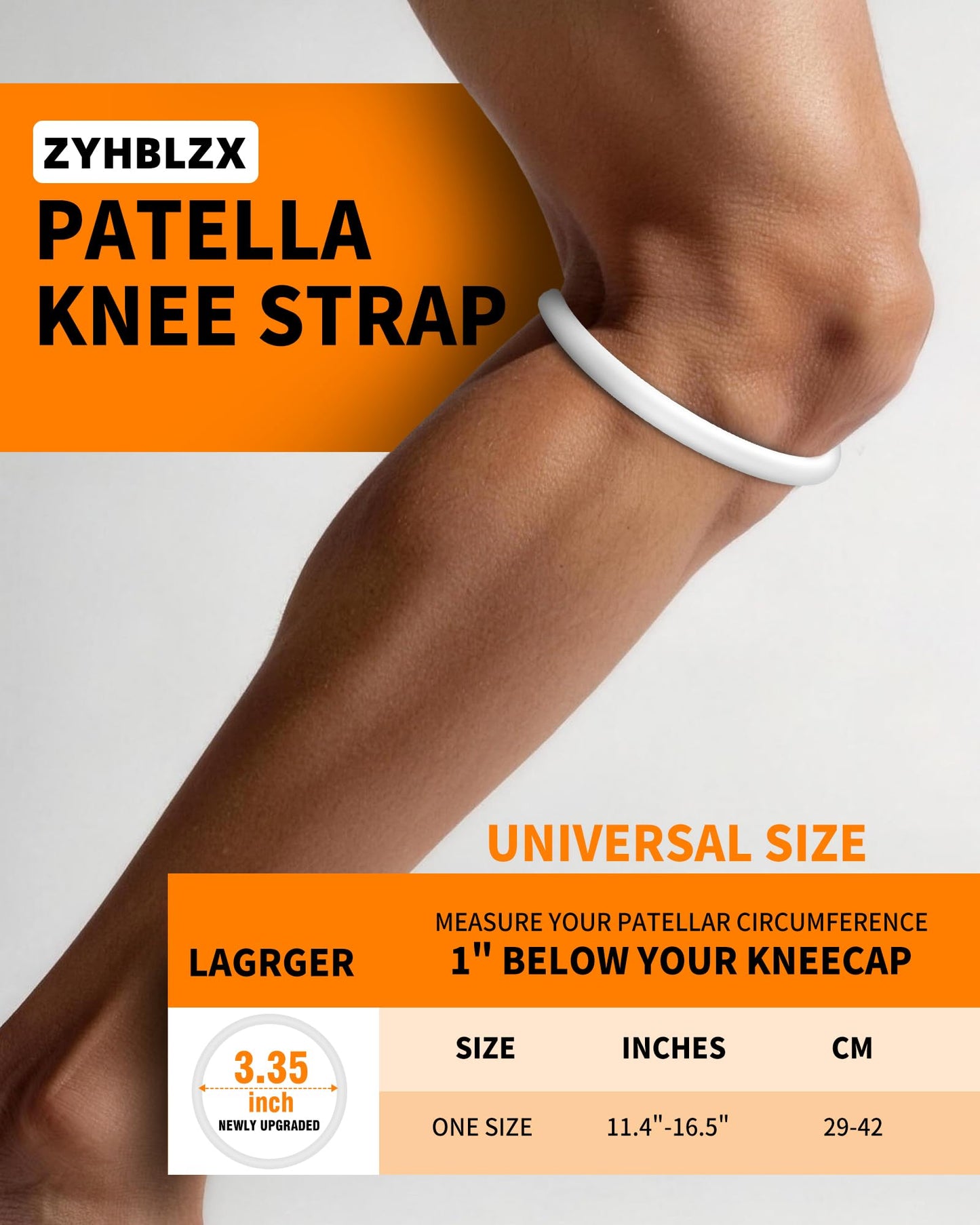 2PCS Patella Band for Knee Pain Relief, Silicone Patellar Tendon Support Strap Brace for Basketball, Running, Jumpers Knee, Tennis, Tendonitis, Soccer and Hiking, Women and Men, Includes Storage Bag (White)