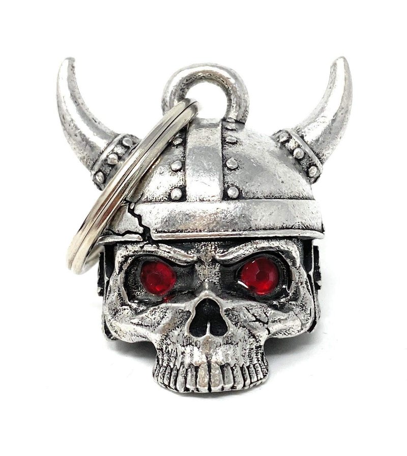 Bravo Bells Viking Helmet Skull Diamond Bell – Pewter Motorcycle Bell with Split Ring, Gift Pouch & Legend Card – Ride Protection Token
