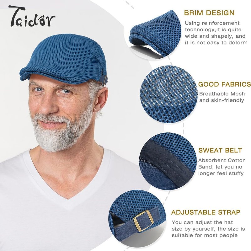 Men's Mesh Newsboy Hat - Breathable Adjustable Summer Ivy Cap | 2 Pack