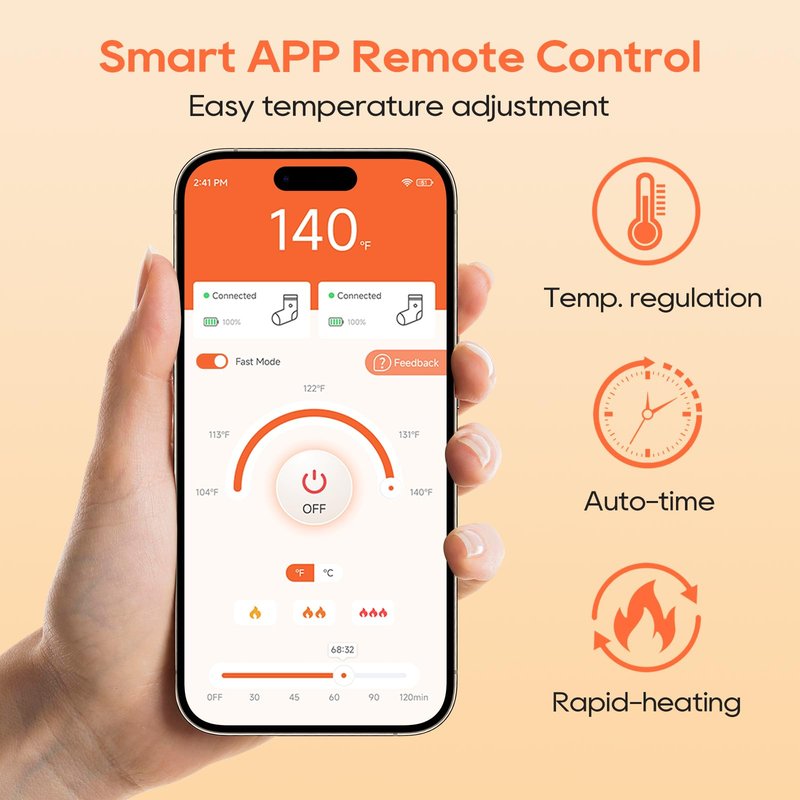 Heated Socks, APP Control Electric Heated Socks for Men Women, Rechargeable Battery Powered Warm Socks, Washable Thermal Socks Foot Warmer for Winter Hunting Skiing Hiking