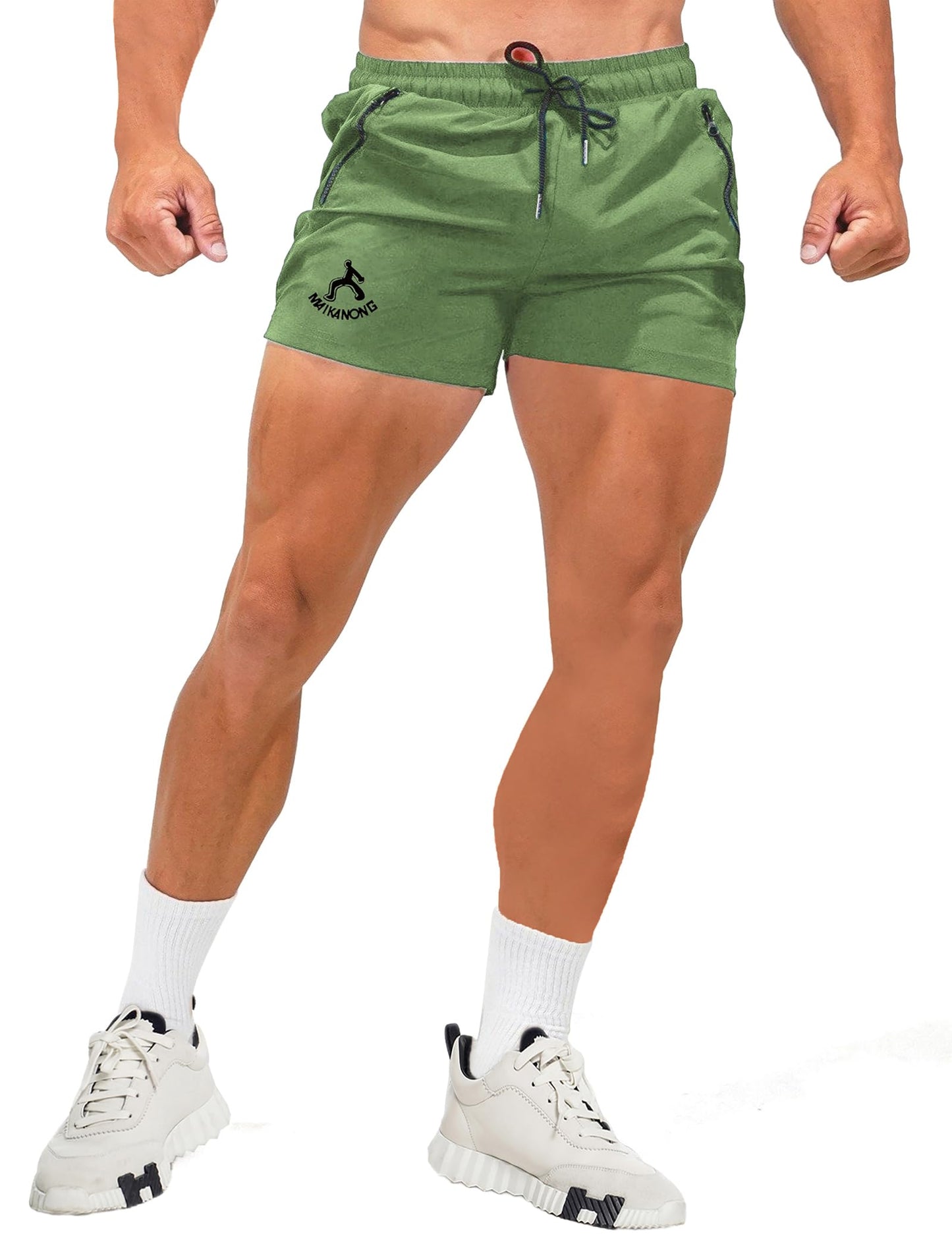 MAIKANONG Mens Workout Gym Shorts Quick Dry Running Shorts with Liner Training Athletic Shorts with Zipper Pockets Green