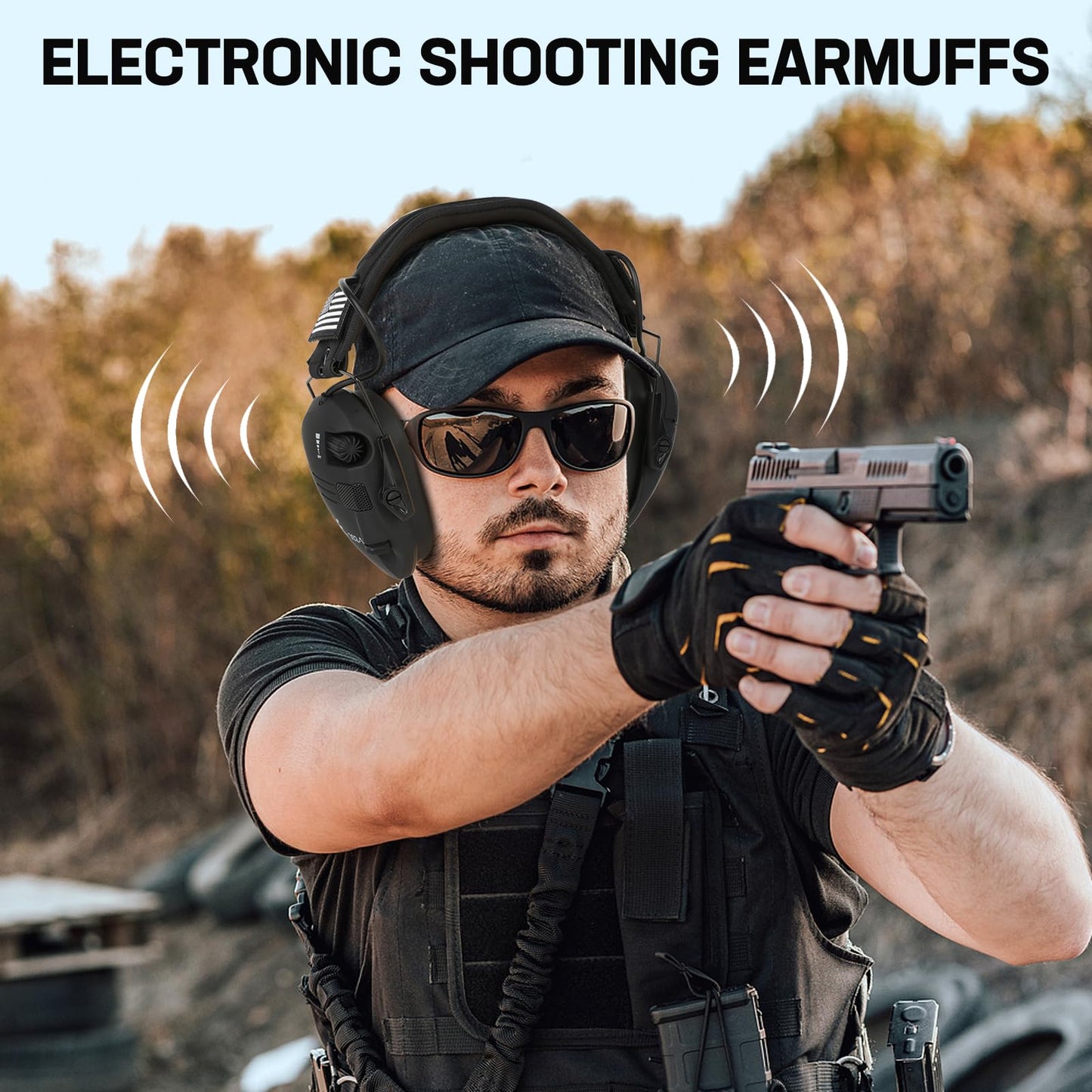 Electronic Ear Protection for Shooting with 5X Sound Amplification, Active Ear Protection for Gun Range, Gun Range Hearing Protection Muffs, NRR 26dB Noise Reduction Headphones for Hunting/Shooting