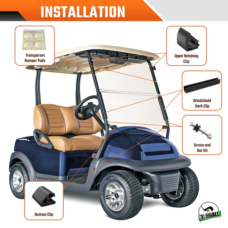 CLUBRALLY Club Car Precedent Golf Cart Windshield Retaining Clips Kits with Screw Nuts, OEM#1014441-01, 1021630-01