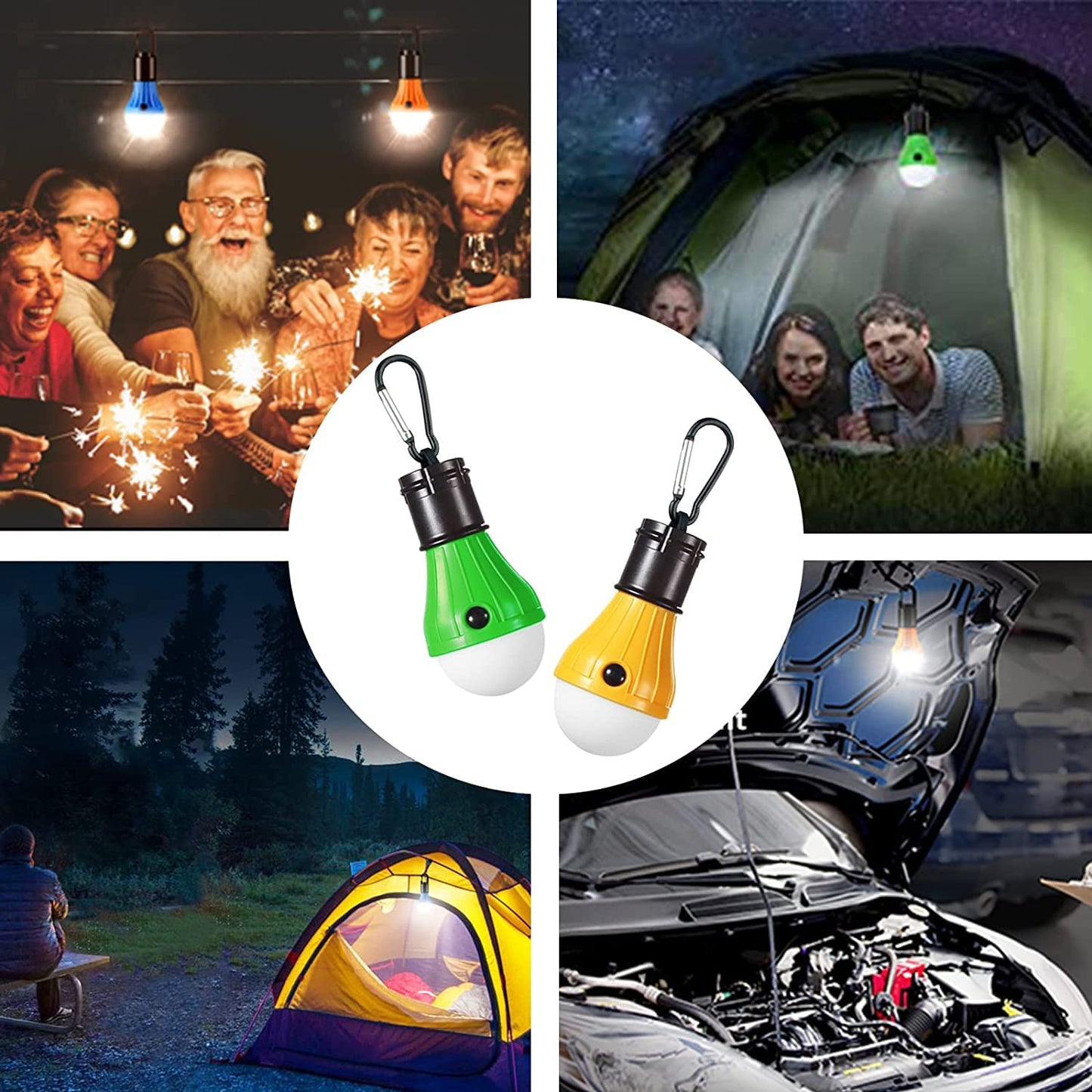 LED Camping Tent Lantern, Portable Outdoor Waterproof Emergency Light Bulb, Battery Powered with Clip Hook, Super Bright, for Hiking, Party，Camping, Fishing, Power Failure (4 Packs, Black )