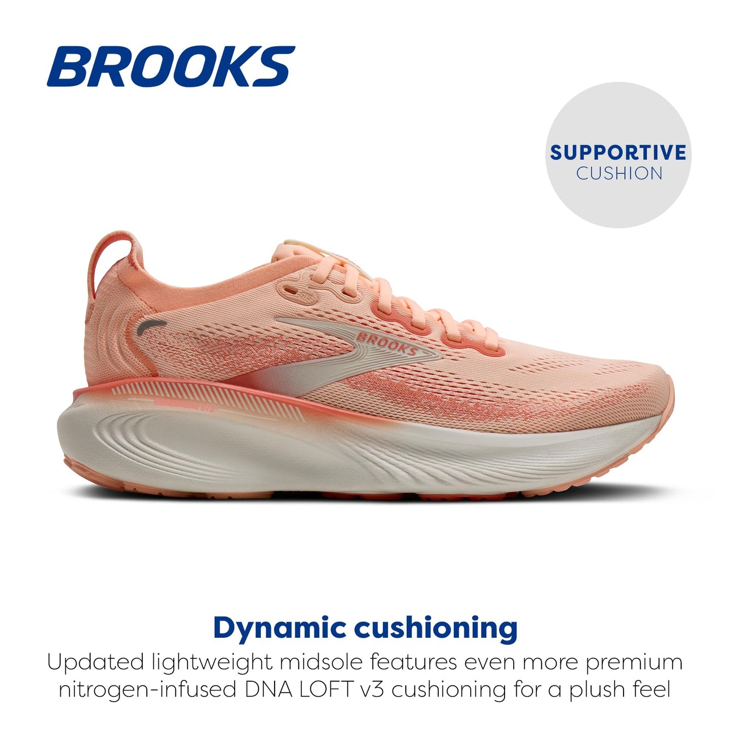 Brooks Women’s Adrenaline GTS 25 Supportive Running & Walking Shoe - Peach Echo/Coconut - 7.5 Medium