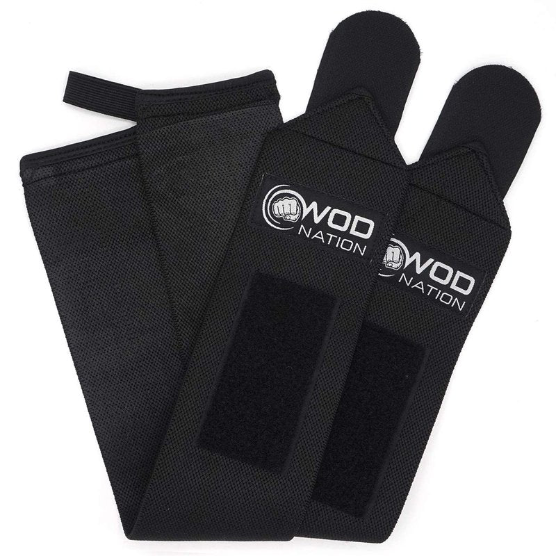 WOD Nation Wrist Wraps - Adjustable Thumb Loop for Gym Wrist Wraps - Secure Hook-and-Loop Closure for Lifting Straps - Powerlifting & Strength Training Support - 12 Inch, Black