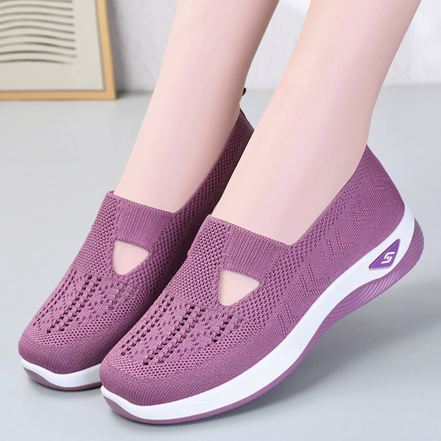 Generic Lightning Deals Today Platform Sandals Women Sneakers for Women Orthopedic Shoes for Women, Breathable Soft Shoes Go Walking Slip on Diabetic Foam Shoes Arch Support, 7.5, 🌸02#dark Purple