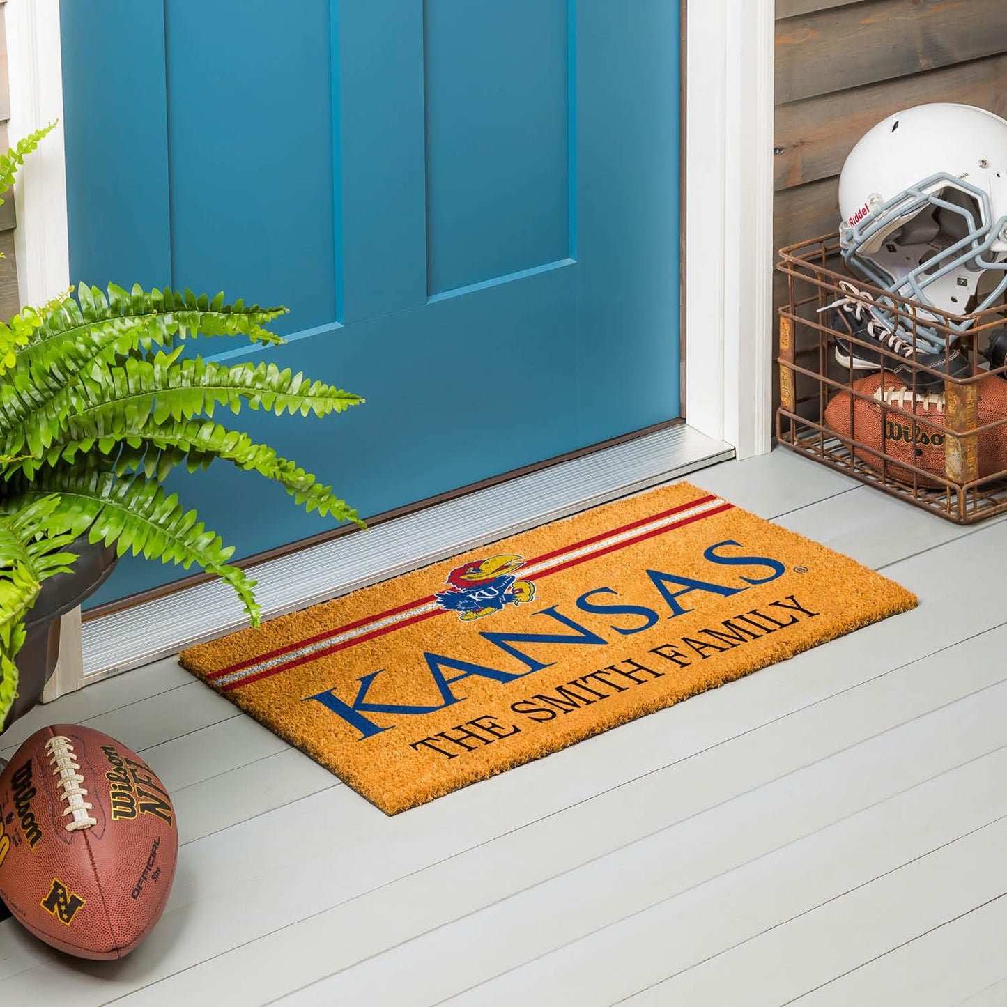 Team Sports America NCAA University of Kansas College Personalized Coir Door Mat, 18 x 30 Inches Custom Name Doormat, Front Door Welcome Mats