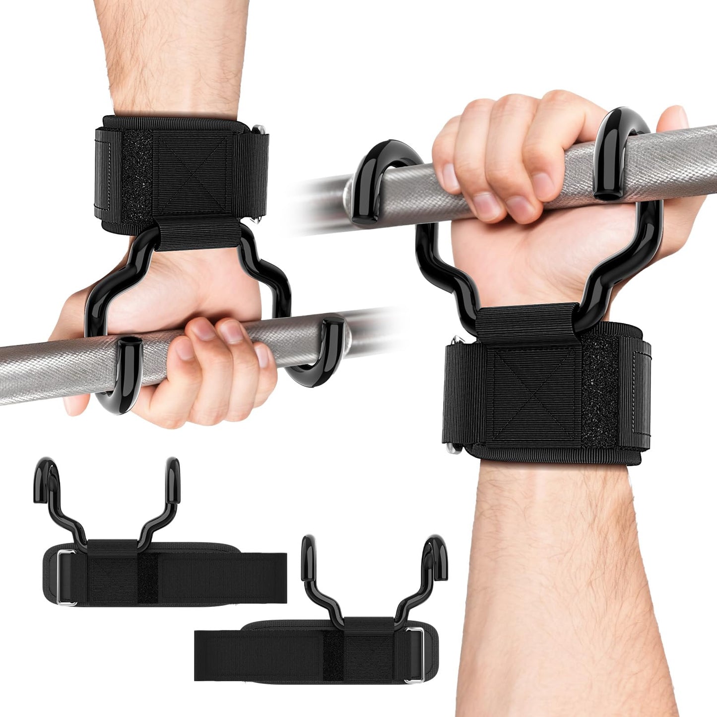 YEYINGZHUO Weight Lifting Hooks(Pair), Wrist Straps for Weightlifting, Adjustable Strap Hand Grips with Thick Wrist Padding, Weightlifting Hooks for Pull-Ups, Deadlifts, Strength Training&Gym Workout, Men and Women