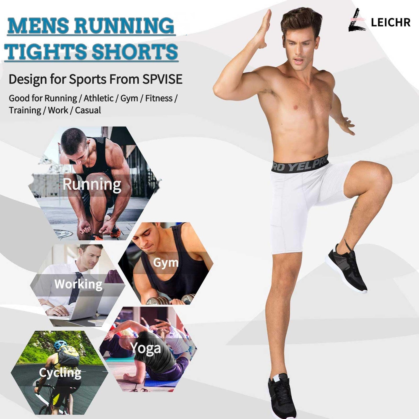 LEICHR 3 Pack Men's Athletic Compression Shorts, Sports Performance Active Shorts Workout Running Tights